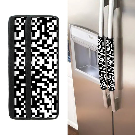 Black And White Pixel Pattern Print Refrigerator Handle Covers