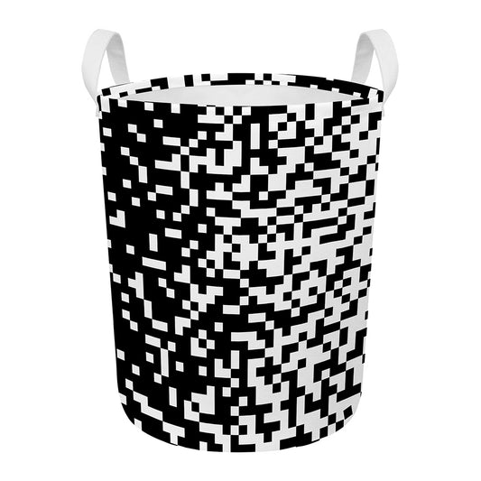 Black And White Pixel Pattern Print Round Laundry Basket