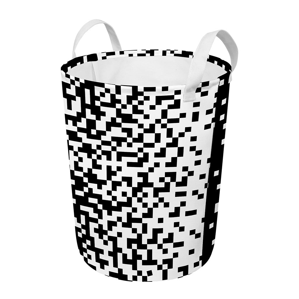 Black And White Pixel Pattern Print Round Laundry Basket