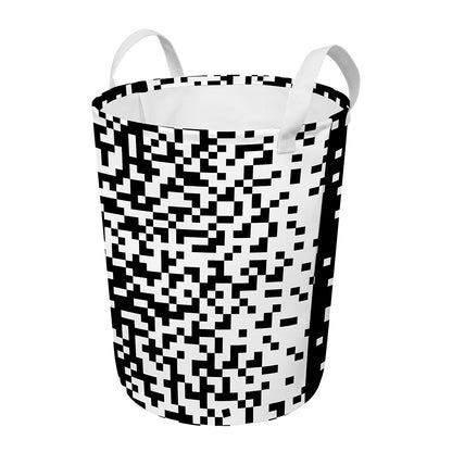 Black And White Pixel Pattern Print Round Laundry Basket