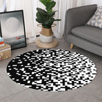 Black And White Pixel Pattern Print Round Rug