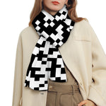Black And White Pixel Pattern Print Scarf