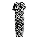 Black And White Pixel Pattern Print Short Sleeve Long Nightdress