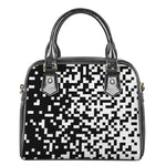 Black And White Pixel Pattern Print Shoulder Handbag