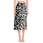 Black And White Pixel Pattern Print Side Slit Midi Skirt