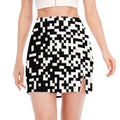 Black And White Pixel Pattern Print Side Slit Mini Skirt