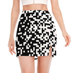 Black And White Pixel Pattern Print Side Slit Mini Skirt