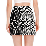 Black And White Pixel Pattern Print Side Slit Mini Skirt