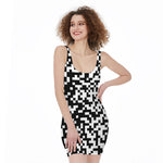 Black And White Pixel Pattern Print Sleeveless Bodycon Dress