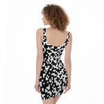 Black And White Pixel Pattern Print Sleeveless Bodycon Dress