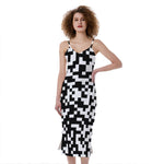 Black And White Pixel Pattern Print Slim Fit Midi Cami Dress