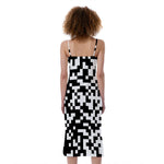 Black And White Pixel Pattern Print Slim Fit Midi Cami Dress