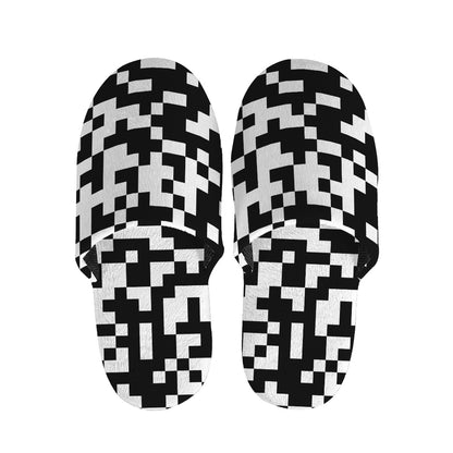 Black And White Pixel Pattern Print Slippers