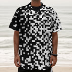 Black And White Pixel Pattern Print Textured Short Sleeve Shirt