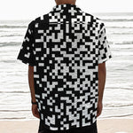 Black And White Pixel Pattern Print Textured Short Sleeve Shirt