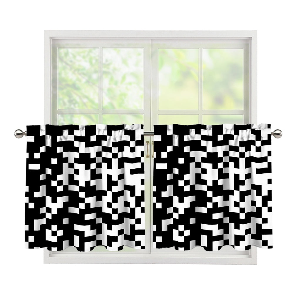 Black And White Pixel Pattern Print Tier Curtains