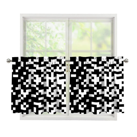 Black And White Pixel Pattern Print Tier Curtains