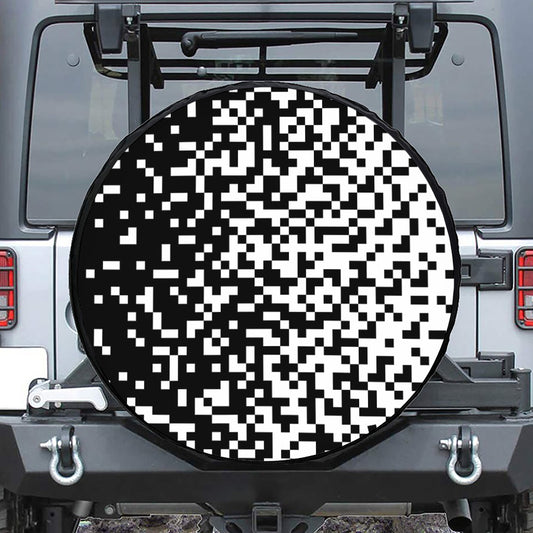 Black And White Pixel Pattern Print Tire Cover