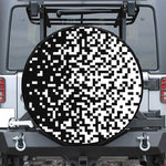 Black And White Pixel Pattern Print Tire Cover