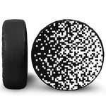 Black And White Pixel Pattern Print Tire Cover