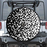 Black And White Pixel Pattern Print Tire Cover With Camera Hole