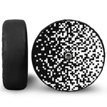 Black And White Pixel Pattern Print Tire Cover With Camera Hole