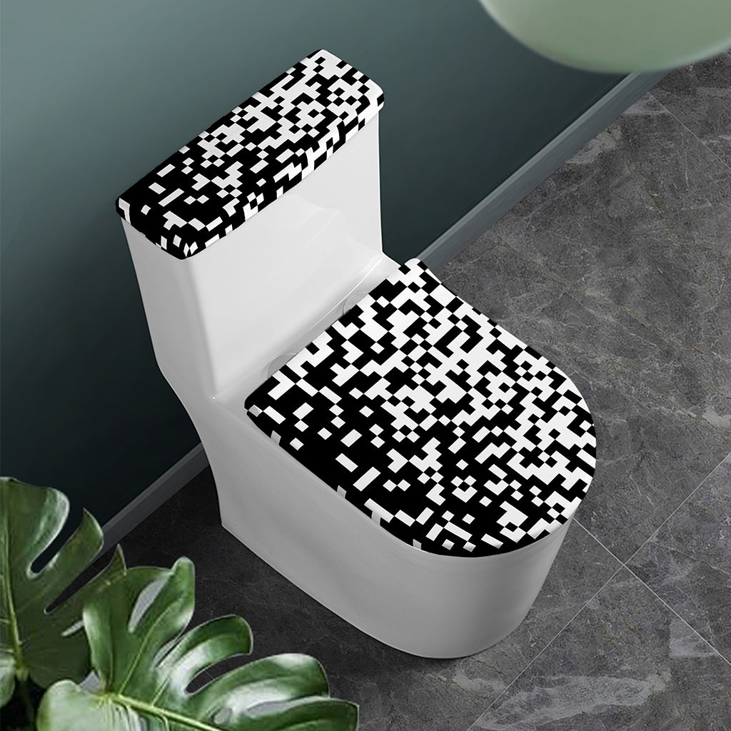 Black And White Pixel Pattern Print Toilet Lid And Tank Cover Set