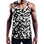 Black And White Pixel Pattern Print Training Tank Top