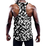 Black And White Pixel Pattern Print Training Tank Top