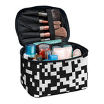 Black And White Pixel Pattern Print Travel Makeup Bag