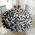 Black And White Pixel Pattern Print Waterproof Round Tablecloth