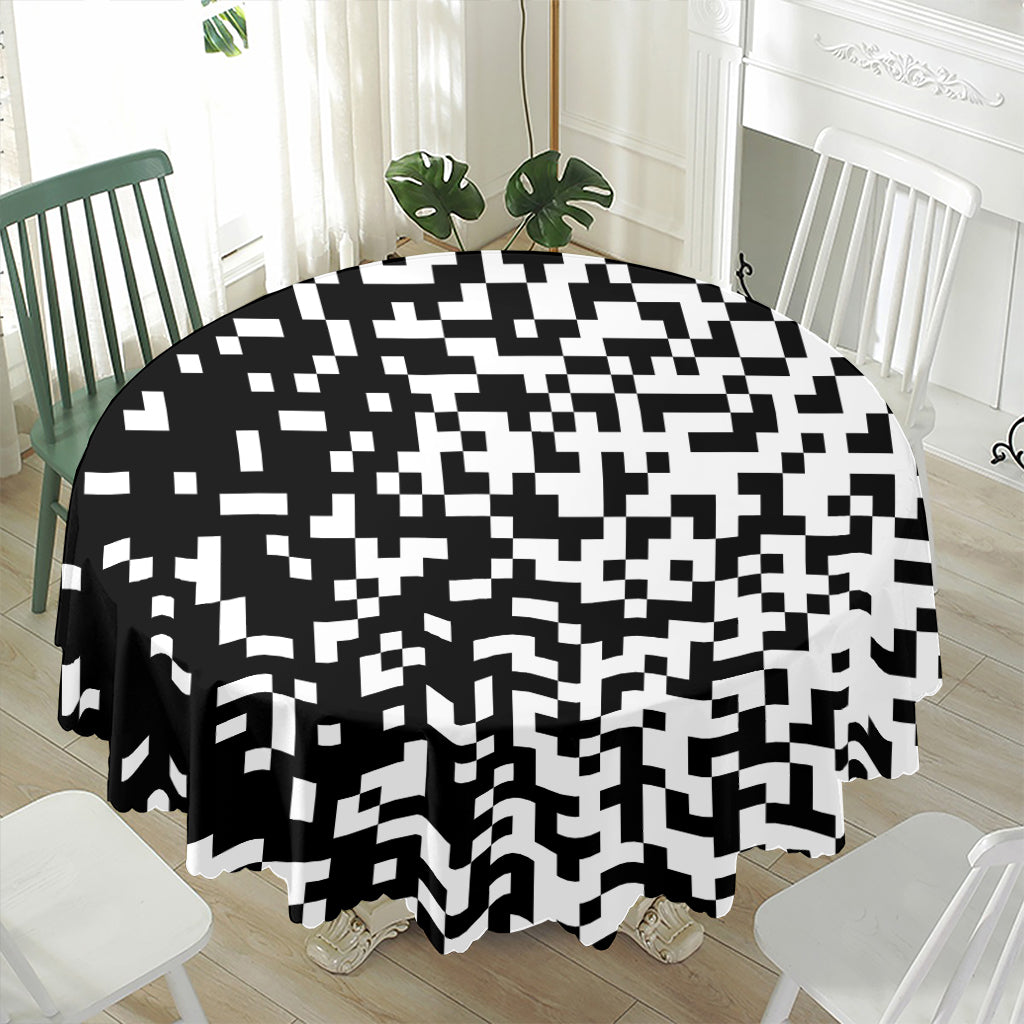 Black And White Pixel Pattern Print Waterproof Round Tablecloth