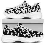 Black And White Pixel Pattern Print White Chunky Shoes