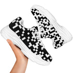 Black And White Pixel Pattern Print White Chunky Shoes
