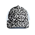 Black And White Pixel Pattern Print White Mesh Trucker Hat