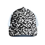 Black And White Pixel Pattern Print White Mesh Trucker Cap