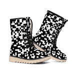Black And White Pixel Pattern Print Winter Boots