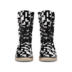 Black And White Pixel Pattern Print Winter Boots