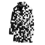 Black And White Pixel Pattern Print Women's Bathrobe