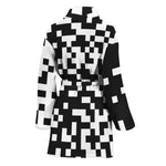 Black And White Pixel Pattern Print Women's Bathrobe