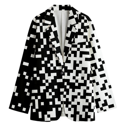 Black And White Pixel Pattern Print Women's Blazer