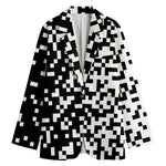 Black And White Pixel Pattern Print Women's Cotton Blazer