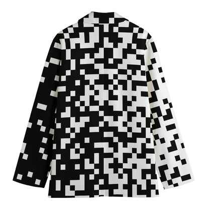 Black And White Pixel Pattern Print Women's Cotton Blazer