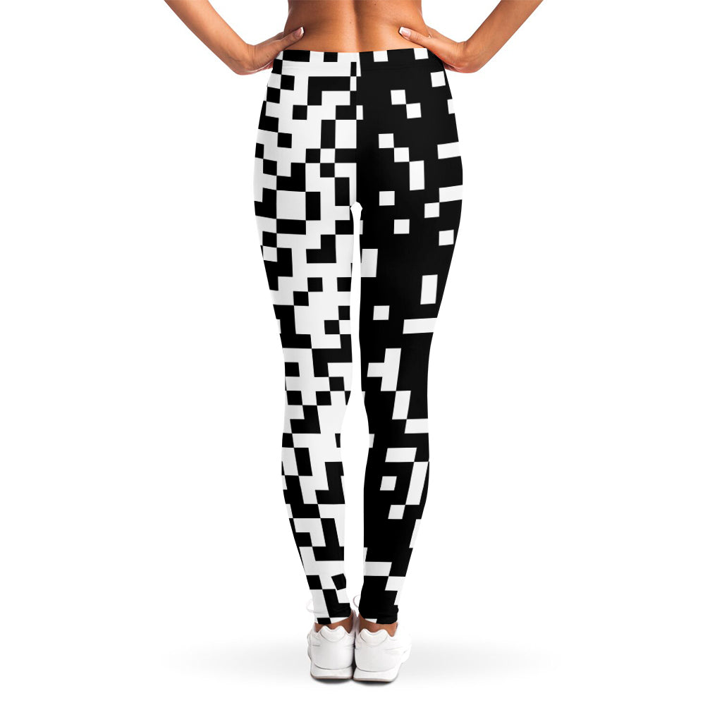 Black And White Pixel Pattern Print Women's Leggings