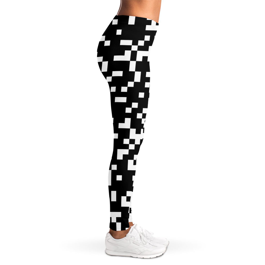 Black And White Pixel Pattern Print Women's Leggings