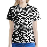 Black And White Pixel Pattern Print Women's Polo Shirt