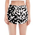 Black And White Pixel Pattern Print Women's Split Running Shorts