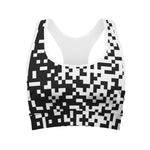 Black And White Pixel Pattern Print Women's Sports Bra