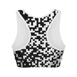 Black And White Pixel Pattern Print Women's Sports Bra