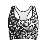 Black And White Pixel Pattern Print Women's Sports Bra